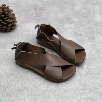 Johnature сандалии на плоской подошве с открытым носком, удобная дышащая женская обувь ручной работы из натуральной кожи в стиле ретро с мягкой подошвой 35 жёлтый