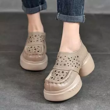 Johnature сандалии на толстой подошве в стиле ретро, универсальные женские туфли на платформе из натуральной кожи на высоком каблуке 37 чёрный