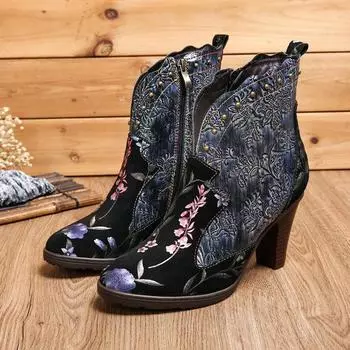 Johnature/сапоги на высоком каблуке, женская обувь, ретро, натуральная кожа, ручная работа, модные зимние короткие ботинки на молнии ручной работы 36 фиолетовый