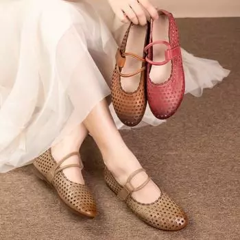 Johnature Shallow Hollow Дышащие сандалии Ретро универсальные удобные женские туфли на мягкой подошве на плоской подошве 40 вино красного