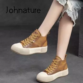 Johnature Shoes, женские кроссовки, летние сандалии на шнуровке из натуральной кожи, разноцветные лаконичные кроссовки ручной работы на платформе 35 чёрный