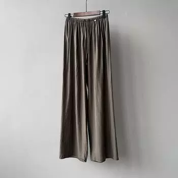 Johnature Simple Pleated Casual Wide Leg Pants Women Summer Thin Straight Loose Elastic Waist Comfortable Full Length Pants M