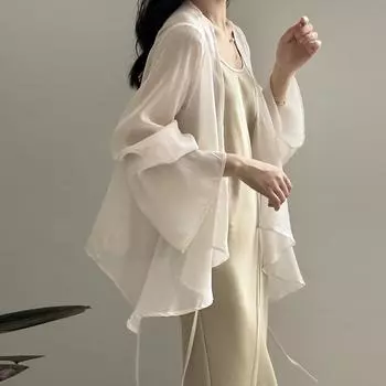 Johnature Simple солнцезащитные рубашки на шнуровке женские летние тонкие повседневные кардиганы с нестандартными рукавами универсальные рубашки M белый