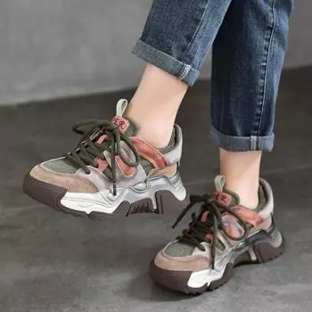 Johnature Retro разноцветная спортивная и досуговая обувь из натуральной кожи кроссовки универсальная женская обувь 36 кофейный