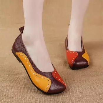 Повседневные женские туфли Johnature с квадратным носком и плоской подошвой из натуральной кожи с нескользящей мягкой подошвой 35