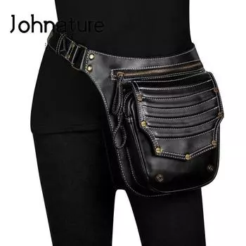 Johnature стимпанк многофункциональная женская поясная сумка высокого качества из искусственной кожи мото и байкерские сумки через плечо