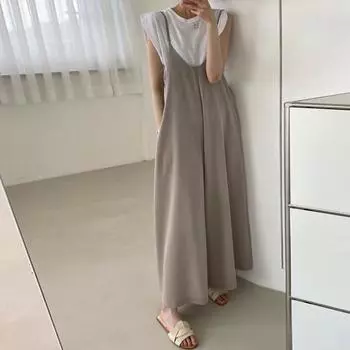Johnature Summer Sleeveless Casual Strap Women Casual Simple Loose Pockets Female Jumpsuits