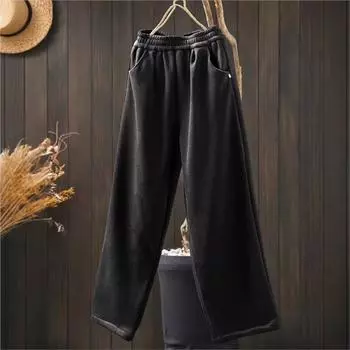 Johnature Свободные однотонные шаровары с эластичной талией, женские зимние винтажные модные брюки в китайском стиле One Size