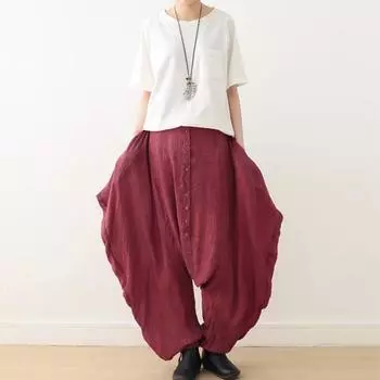 Johnature Devise свободные винтажные широкие брюки женские весенние асимметричные крашеные брюки с пуговицами One Size синий