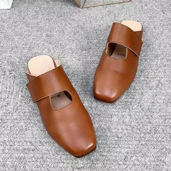 Johnature/тапочки из натуральной кожи с квадратным носком, женская обувь, повседневные шлепанцы на открытом воздухе, удобные тапочки на плоской подошве
