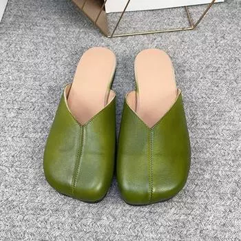 Johnature/тапочки на плоской подошве из натуральной кожи, сандалии ручной работы в стиле ретро с круглым носком, женские туфли на мягкой подошве 38 коричневый