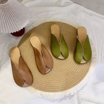 Johnature Тапочки на плоской подошве с открытым носком из натуральной кожи, винтажные, дышащие, мягкие, подошва, универсальная женская обувь 35 кофейный