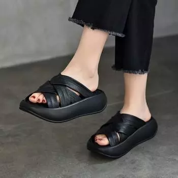 Johnature/тапочки на толстой подошве, женские повседневные универсальные удобные шлепанцы из натуральной кожи с открытым носком, уличные шлепанцы 36 бежевый