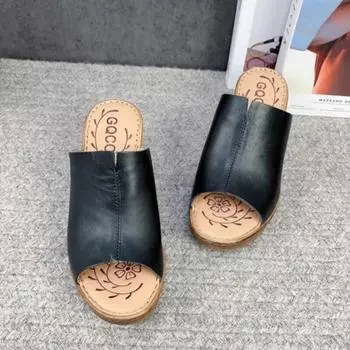 Johnature/тапочки на высоком каблуке с открытым носком, женские винтажные уличные шлепанцы из натуральной кожи, удобная обувь на платформе