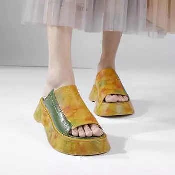 Johnature/тапочки с открытым носком на толстой подошве в стиле ретро, универсальные уличные шлепанцы из натуральной кожи, женская обувь на платформе