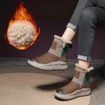 Johnature/теплые короткие ботинки из натуральной кожи на толстой подошве с плюшевой подошвой, женские универсальные утепленные зимние сапоги