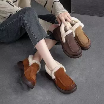 Johnature теплые плюшевые ботинки из натуральной кожи, повседневная удобная женская обувь на подкладке из кроличьего меха в стиле ретро