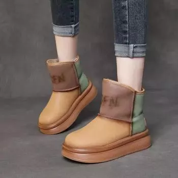 Johnature теплые зимние ботинки; женская обувь для отдыха на толстой подошве из хлопка; ботинки из натуральной кожи с плюшевой подошвой на плоской подошве