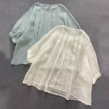 Johnature тонкие однотонные льняные универсальные рубашки женские летние свободные универсальные женские винтажные блузки One Size белый