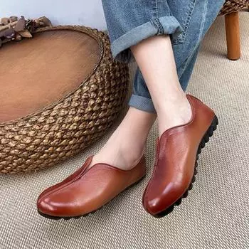 Johnature/туфли без шнуровки на плоской подошве в стиле ретро, повседневные лоферы из натуральной кожи на мягкой подошве, женская обувь с круглым носком