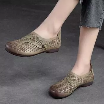 Johnature/туфли без шнуровки в стиле ретро из натуральной кожи, повседневные лоферы ручной работы на мягкой подошве с круглым носком, женская обувь на плоской подошве 35 верблюд