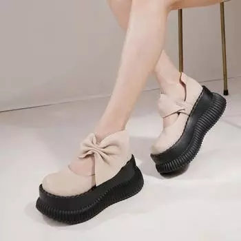 Johnature/туфли из натуральной кожи на толстой подошве, женские туфли на плоской платформе с круглым носком и небольшим ростом, увеличивающие рост 36 бежевый