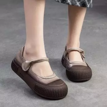 Johnature/туфли из натуральной кожи на плоской подошве в стиле ретро, универсальная удобная женская обувь на толстой подошве 35 темно-коричневого