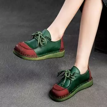 Johnature, туфли из натуральной кожи на шнуровке в стиле ретро, универсальные удобные женские туфли разных цветов на мягкой подошве 35 коричневый