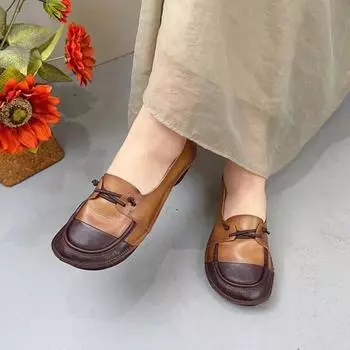 Johnature, туфли из натуральной кожи, разноцветные, на мелкой плоской подошве, с круглым носком, на мягкой подошве, повседневные женские туфли без шнуровки