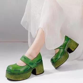 Johnature, туфли-лодочки из натуральной кожи на толстом каблуке в стиле ретро, универсальная модная женская обувь на платформе с круглым носком и неглубоким каблуком 34 серый