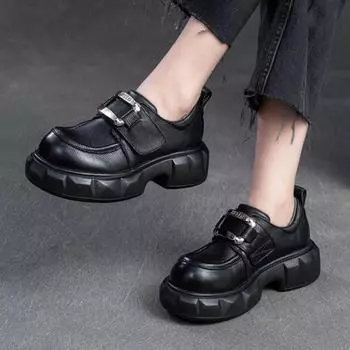 Туфли-лодочки Johnature Retro из натуральной кожи на толстой подошве, универсальные, с круглым носком, женские, на платформе 35 бежевый