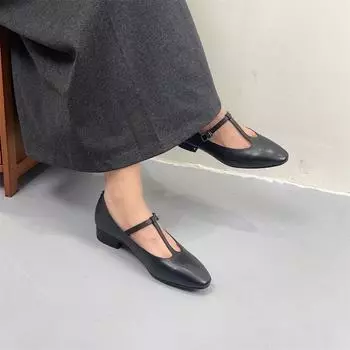 Туфли-лодочки Johnature из натуральной кожи Туфли Мэри Джейн для отдыха Универсальные женские туфли из коровьей кожи на низком каблуке 35 бежевый