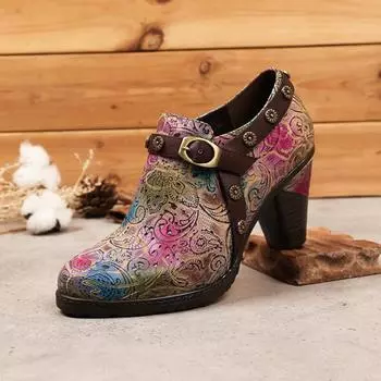 Johnature туфли-лодочки из натуральной кожи женская обувь весенние разноцветные туфли на молнии романтическая женская обувь ручной работы с круглым носком для отдыха 36 разноцветный