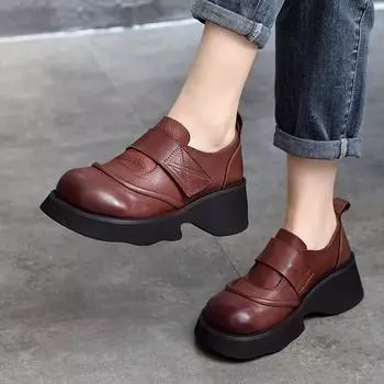 Johnature туфли-лодочки на толстой подошве, женские туфли из натуральной кожи в стиле ретро, с круглым носком, на мягкой подошве, универсальные туфли на платформе
