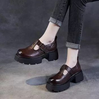 Johnature туфли-лодочки на высоком каблуке с круглым носком на толстой подошве, универсальные однотонные женские туфли на платформе из натуральной кожи