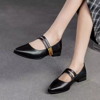 Johnature туфли-лодочки с острым носком в стиле ретро, однотонная универсальная женская обувь ручной работы из натуральной кожи на низком каблуке 39 темно-коричневого