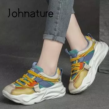 Johnature туфли-лодочки женская обувь из натуральной кожи разных цветов на шнуровке в стиле ретро весенняя женская обувь ручной работы с круглым носком и шитьем 40 зелёный