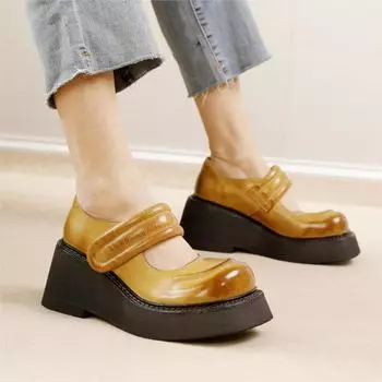 Johnature Туфли Мэри Джейн на толстой подошве, модные туфли-лодочки из натуральной кожи, универсальная женская обувь 35 чёрный