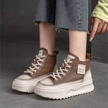 Johnature/туфли на плоской платформе из натуральной кожи со шнуровкой и толстой подошвой, повседневная универсальная женская обувь из воловьей кожи 35 темно-коричневого