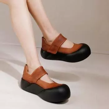 Johnature/туфли на плоской платформе с мягкой подошвой, простые однотонные универсальные женские туфли из воловьей кожи