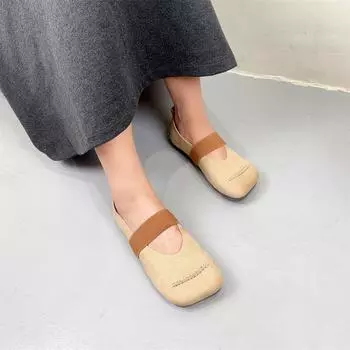 Johnature Туфли на плоской подошве из коровьей кожи с квадратным носком, универсальные женские туфли из натуральной кожи с мягкой подошвой 35 абрикосовый