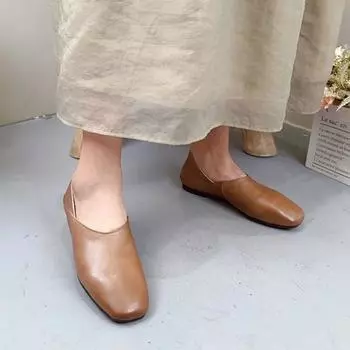 Johnature/туфли на плоской подошве из натуральной кожи, лоферы с круглым носком на мягкой подошве, повседневные однотонные женские туфли без шнуровки 35 верблюд