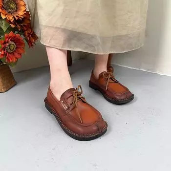 Johnature/туфли на плоской подошве из натуральной кожи, удобная однотонная женская обувь на мягкой подошве с круглым носком в стиле ретро
