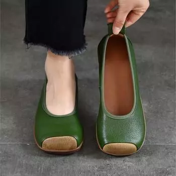 Johnature/туфли на плоской подошве с квадратным носком в стиле ретро, лоферы из натуральной кожи, женские туфли без шнуровки на мягкой подошве 35 абрикосовый