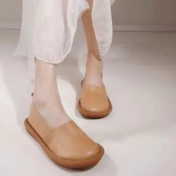 Johnature, туфли на плоской подошве в стиле ретро, повседневная женская обувь из натуральной кожи с круглым носком и мелкой подошвой на мягкой подошве 35 абрикосовый