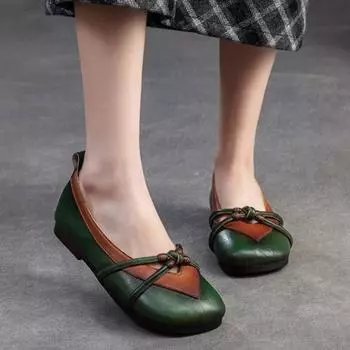 Johnature, туфли ручной работы из натуральной кожи на мелкой плоской подошве, повседневные женские туфли без шнуровки на мягкой подошве с круглым носком 35 коричневый