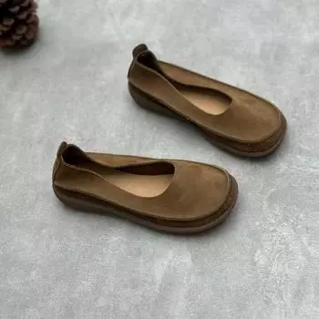 Johnature, туфли ручной работы на плоской подошве из натуральной кожи, лоферы, простые женские туфли без шнуровки на мягкой подошве с круглым носком 35 хаки