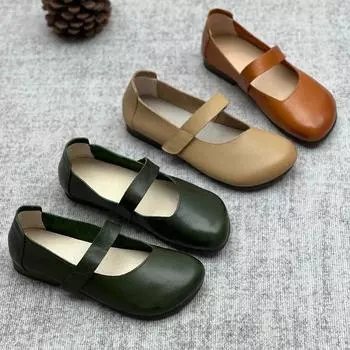 Johnature/туфли ручной работы на плоской подошве из натуральной кожи, повседневная удобная женская обувь из мягкой яловой кожи с мягкой подошвой 35 бежевый