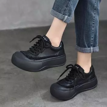 Johnature Туфли в стиле ретро с круглым носком и толстой подошвой. Женские туфли на плоской платформе со шнуровкой из натуральной кожи. 36 бежевый