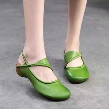 Johnature, удобные сандалии на низком каблуке из натуральной кожи с круглым носком, повседневная универсальная женская обувь 35 абрикосовый